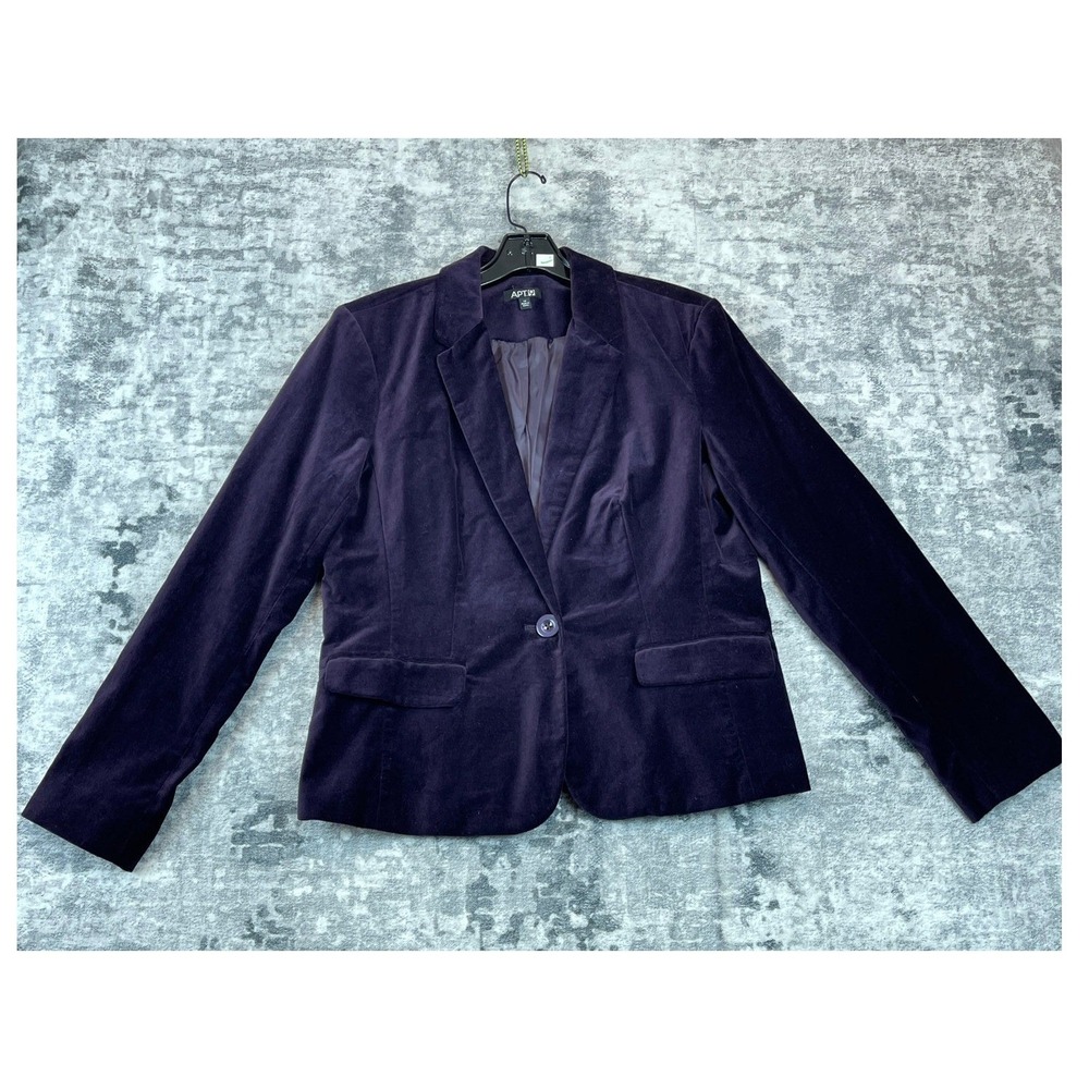 Apt 9 Women's‎ 14 Blazer Royal Purple Velvet One Button Jacket Dark Academia